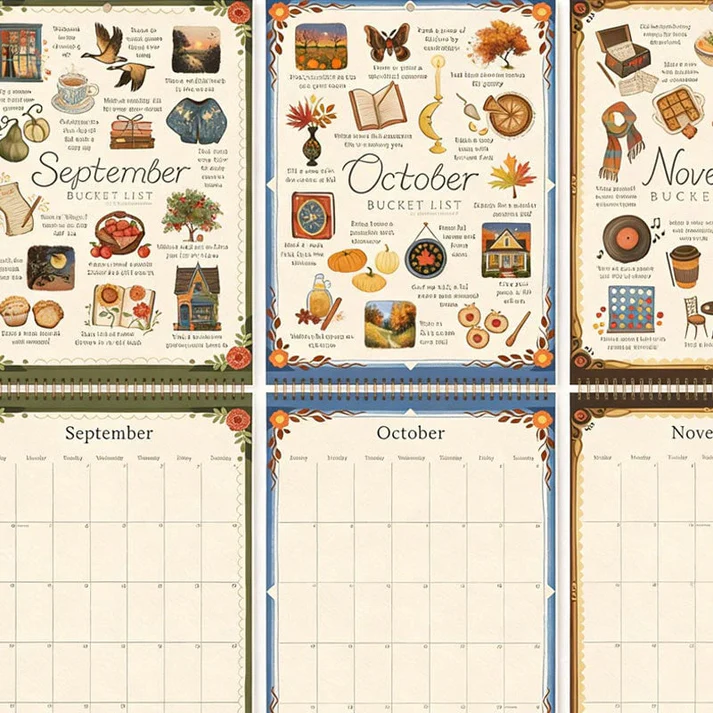 2026 Bucket List Calendar Spiral Bound Art Planner Notebook