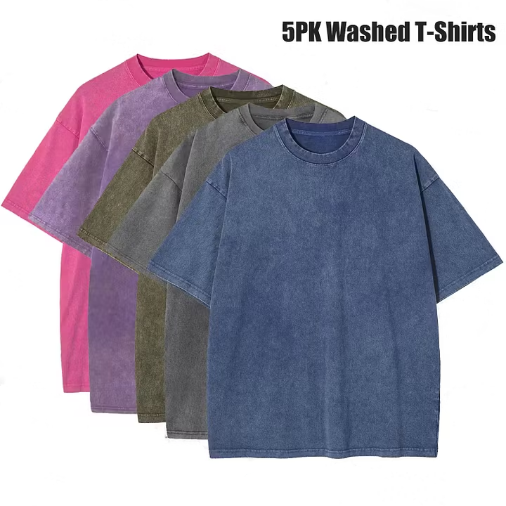 Men's 5-Pack Vintage Washed Heavyweight Gym T-Shirts – Baggy Acid Wash