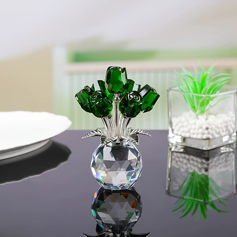🔥Last Day 49% OFF - ❤️🌹Crystal Colorful Rose Flower Collectible Figurine with Vase
