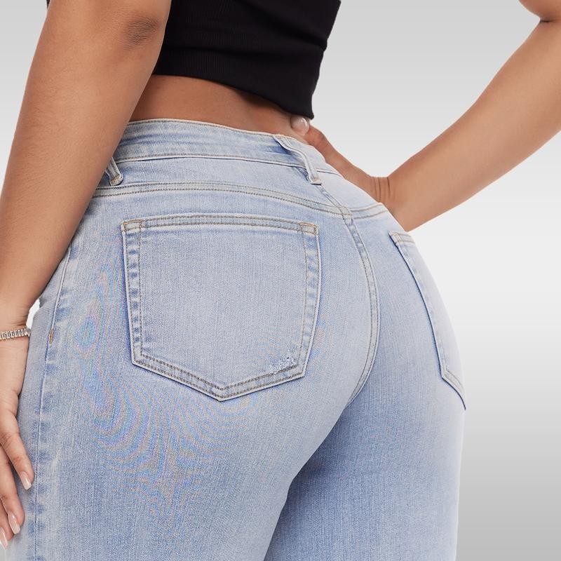 ⏰LAST DAY HALF PRICE💥High Rise Vintage Wash Tummy Control Top Straight Leg Jeans
