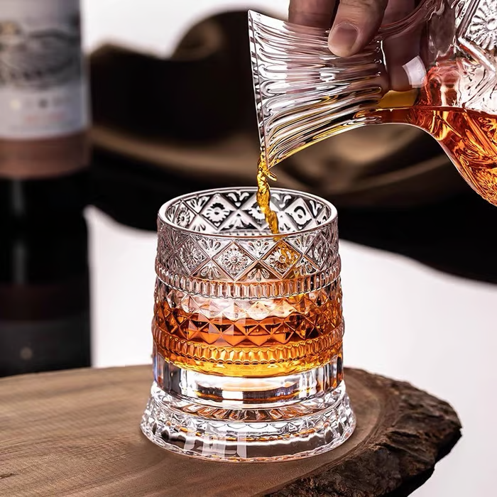 Rotating Crystal Whiskey Tumbler Glass