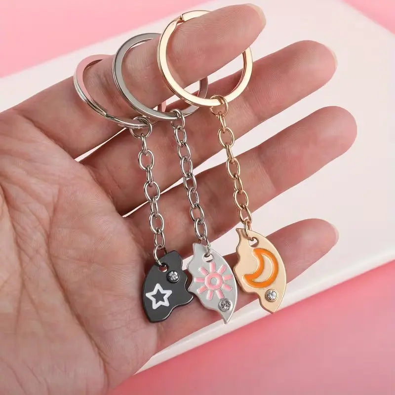 Sun Moon Star Magnetic 3-Piece Matching Keychain Set