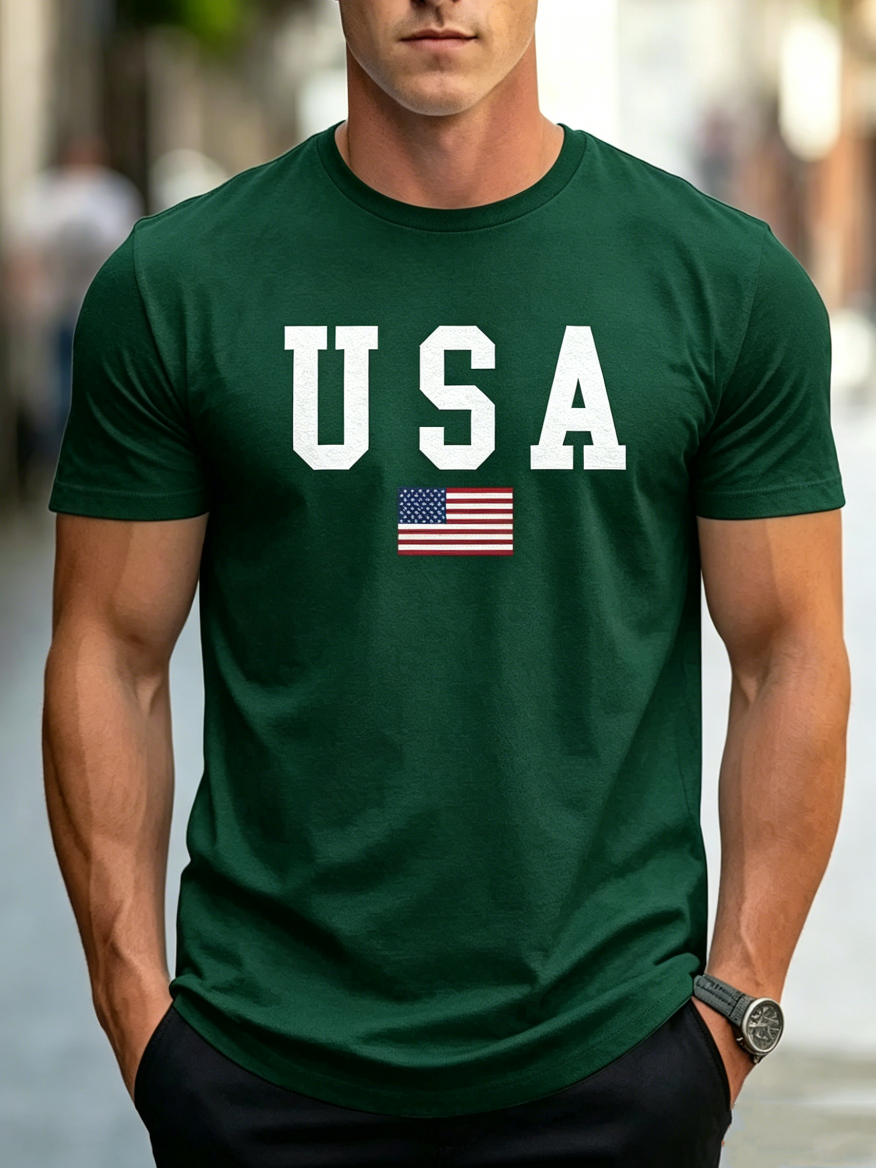 Patriotic USA Flag Print 100% Cotton T-Shirt