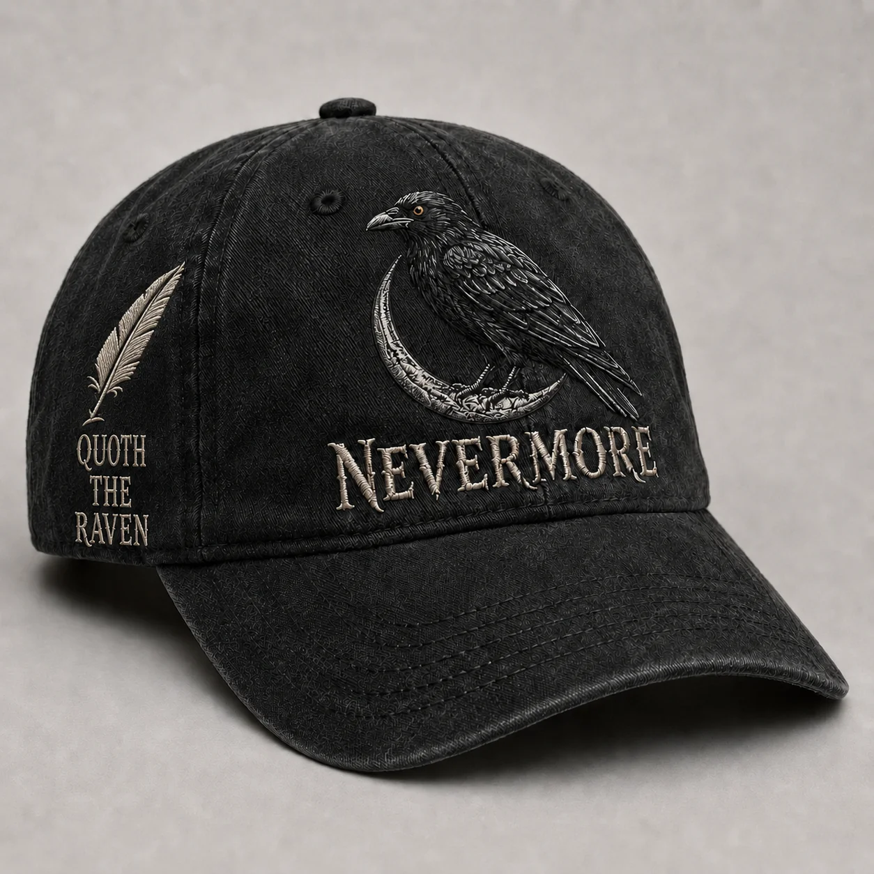 ⬛🐦Nevermore Raven Vintage Embroidered Cap | Gothic Bird Lover Hat