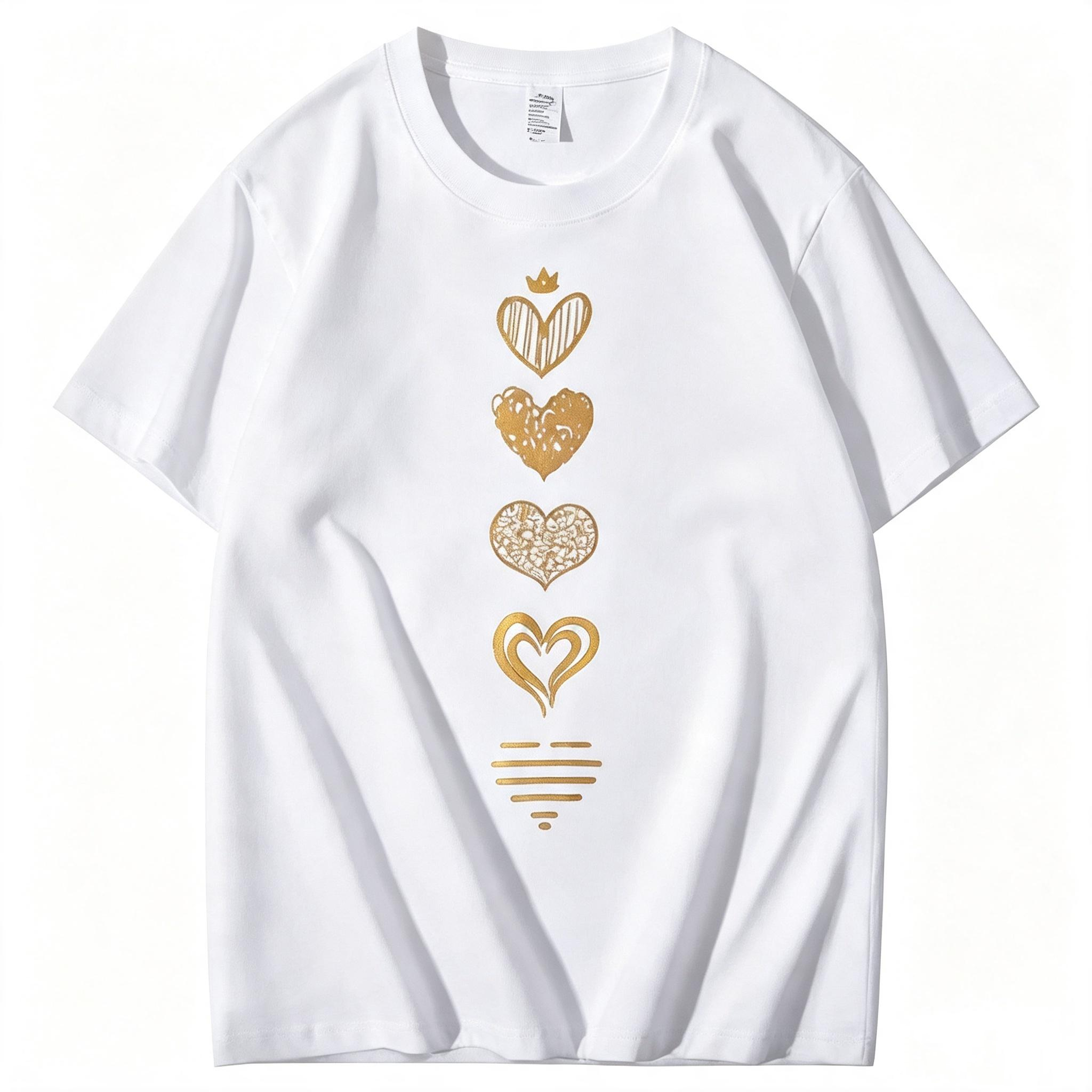 Heart Print Casual Short-Sleeve Crew Neck T-Shirt