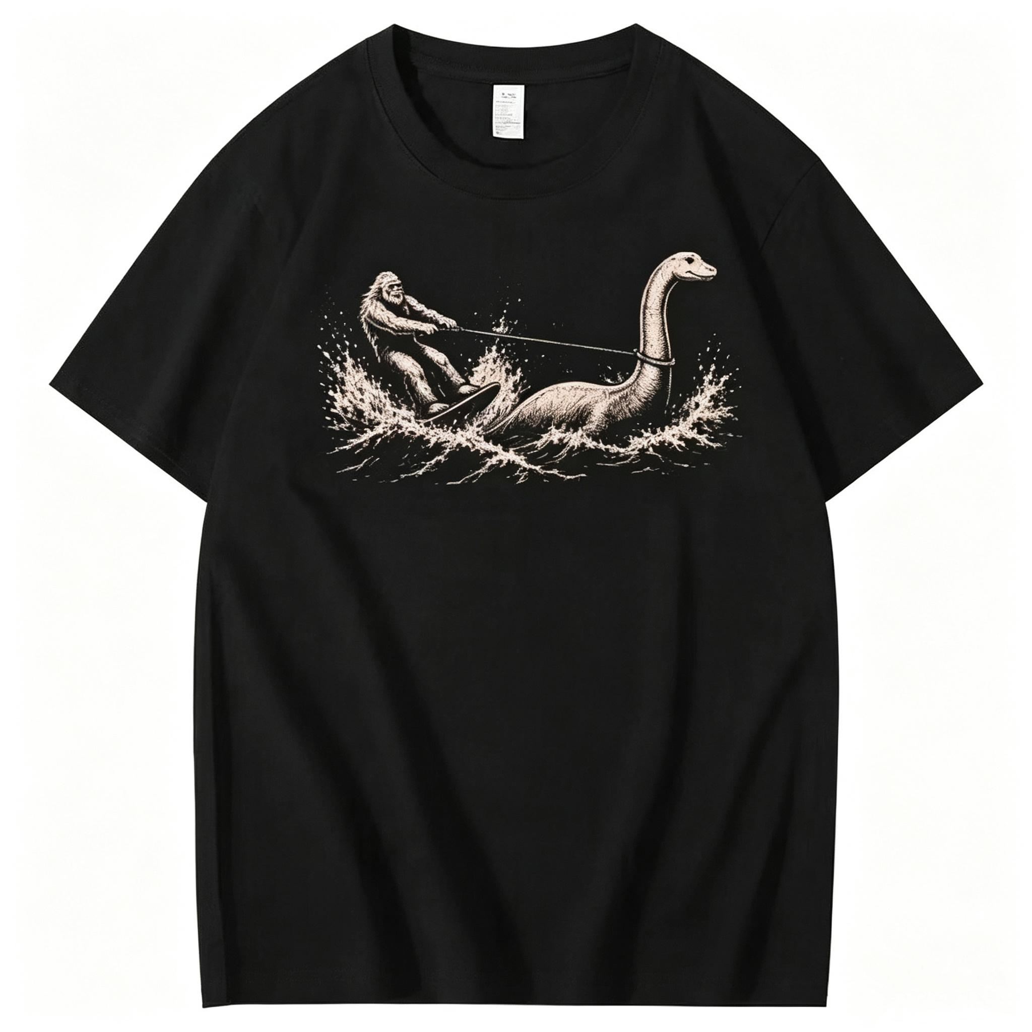 Funny Bigfoot Loch Ness Monster 100% Cotton T-Shirt