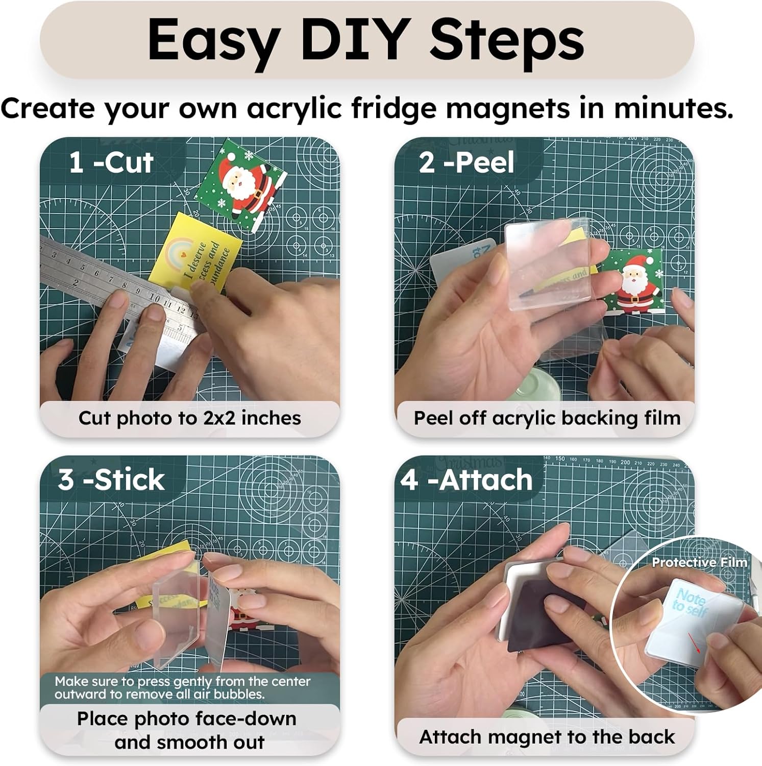 10 Pack 2"x2" Clear Acrylic DIY Fridge Magnets Set with Adhesive Backing &ndash; Square Magnetic Photo Frames for Crafts, Kitchen, Classroom, Party & Office Decoration