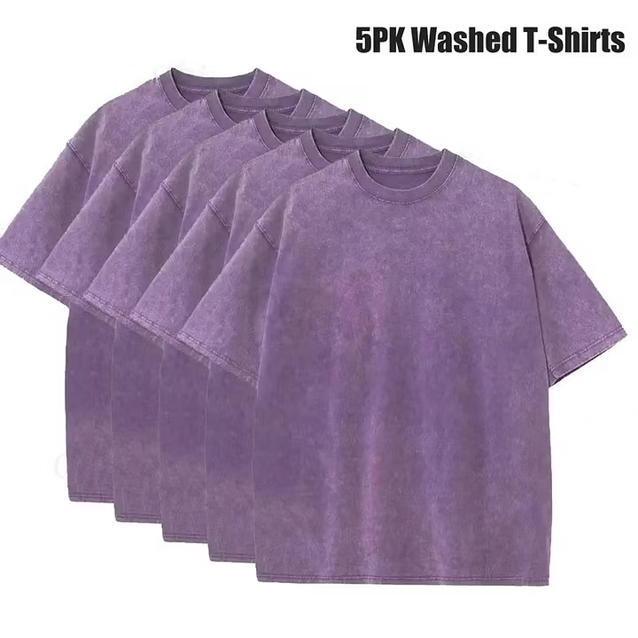 Men's 5-Pack Vintage Washed Heavyweight Gym T-Shirts – Baggy Acid Wash