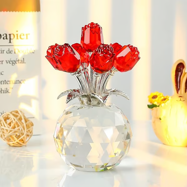 🔥Last Day 49% OFF - ❤️🌹Crystal Colorful Rose Flower Collectible Figurine with Vase