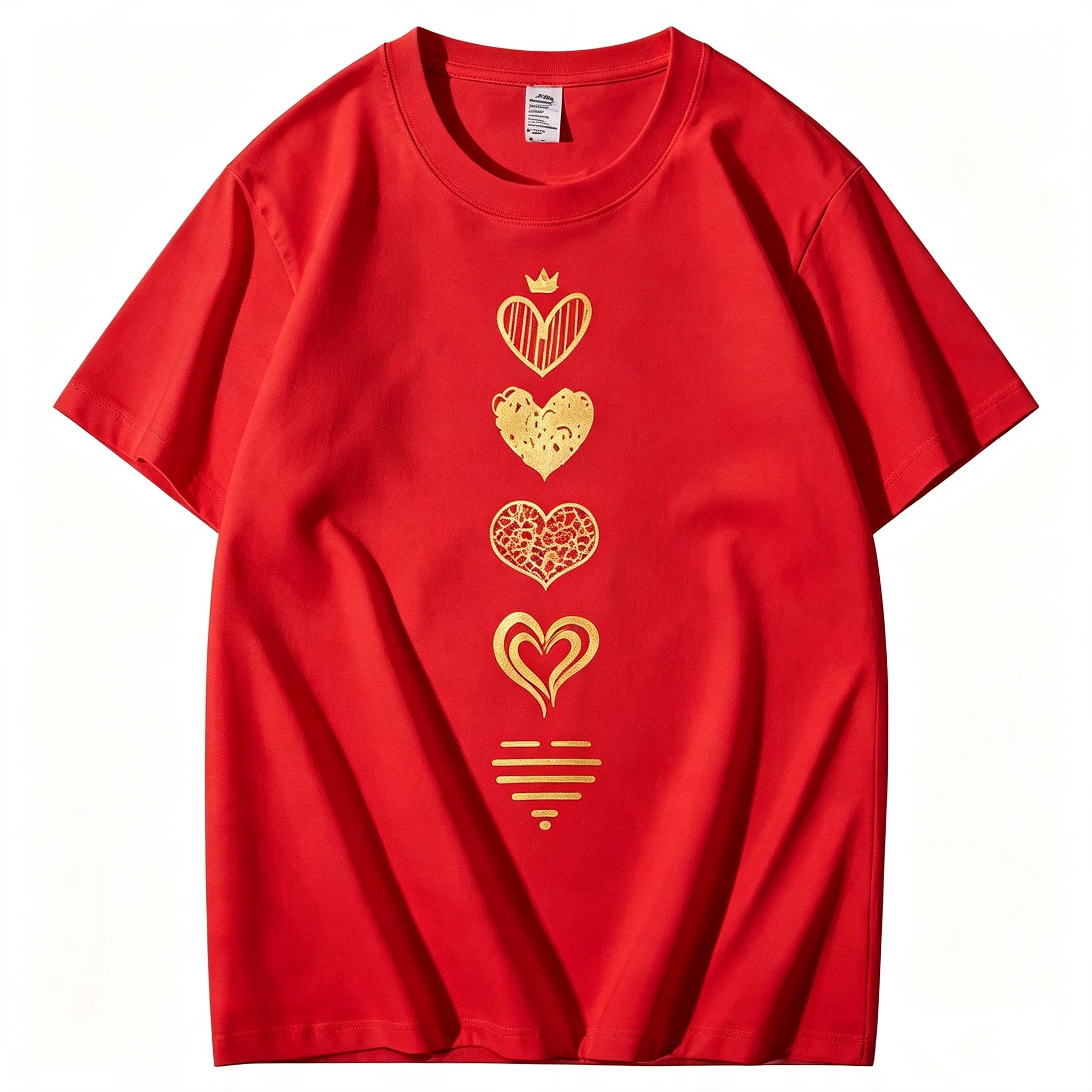 Heart Print Casual Short-Sleeve Crew Neck T-Shirt