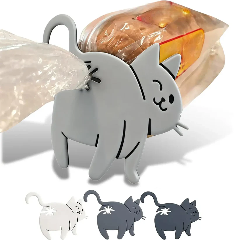 3 Pcs Cat Butt Bread Clip - 3D Printed Humorous Kitchen Gadget - Plastic Bag Holder for Bread & Snacks