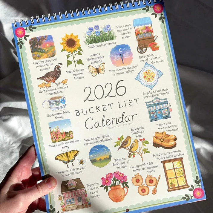 2026 Bucket List Calendar Spiral Bound Art Planner Notebook