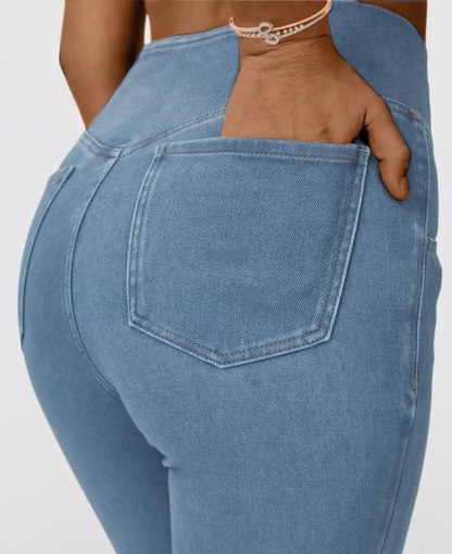 SALE 49% OFF🔥High Waisted Crossover Pocket Stretchy Knit Casual Flare Jeans