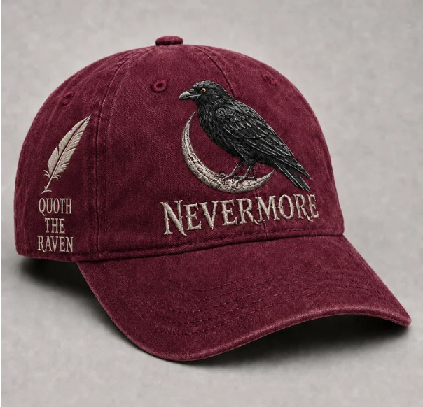 ⬛🐦Nevermore Raven Vintage Embroidered Cap | Gothic Bird Lover Hat