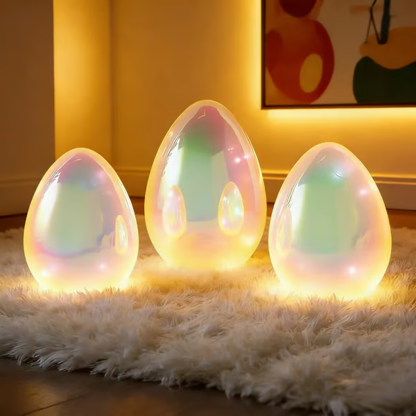 🎁Easter Decor - Glowing Pearlescent Glass Egg Trio with Fairy Lights