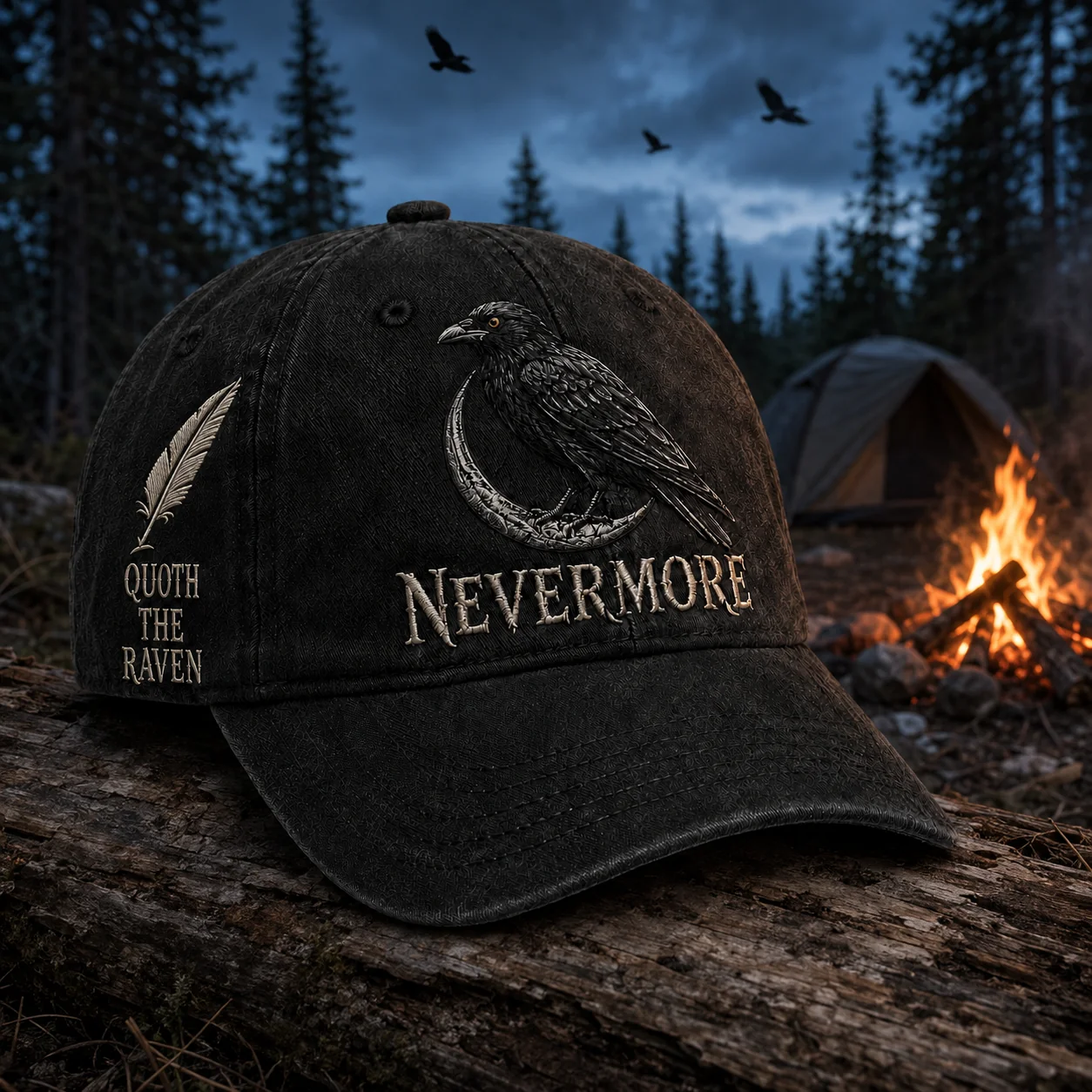 ⬛🐦Nevermore Raven Vintage Embroidered Cap | Gothic Bird Lover Hat