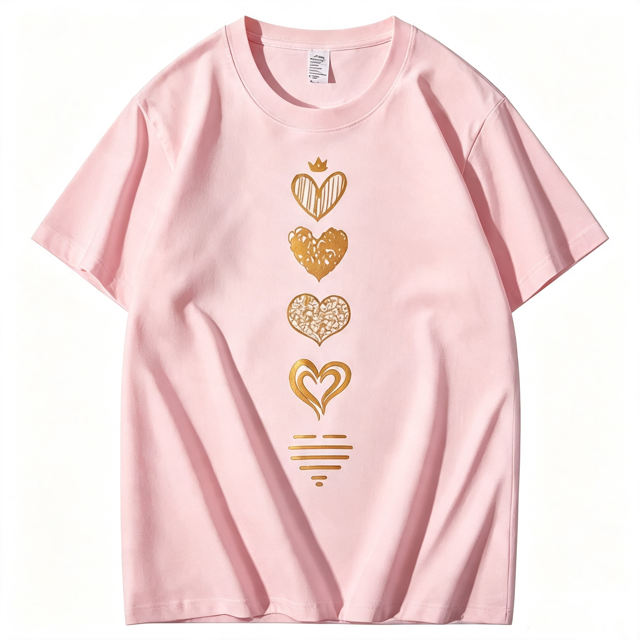Heart Print Casual Short-Sleeve Crew Neck T-Shirt