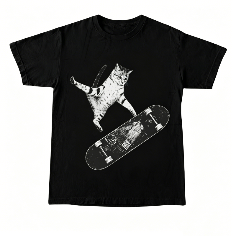 Vintage Style Emo Skater Cat Graphic Fantasy Kitten T-Shirt
