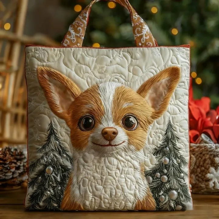 Holiday Reindeer Chihuahua Quilted Tote Bag 