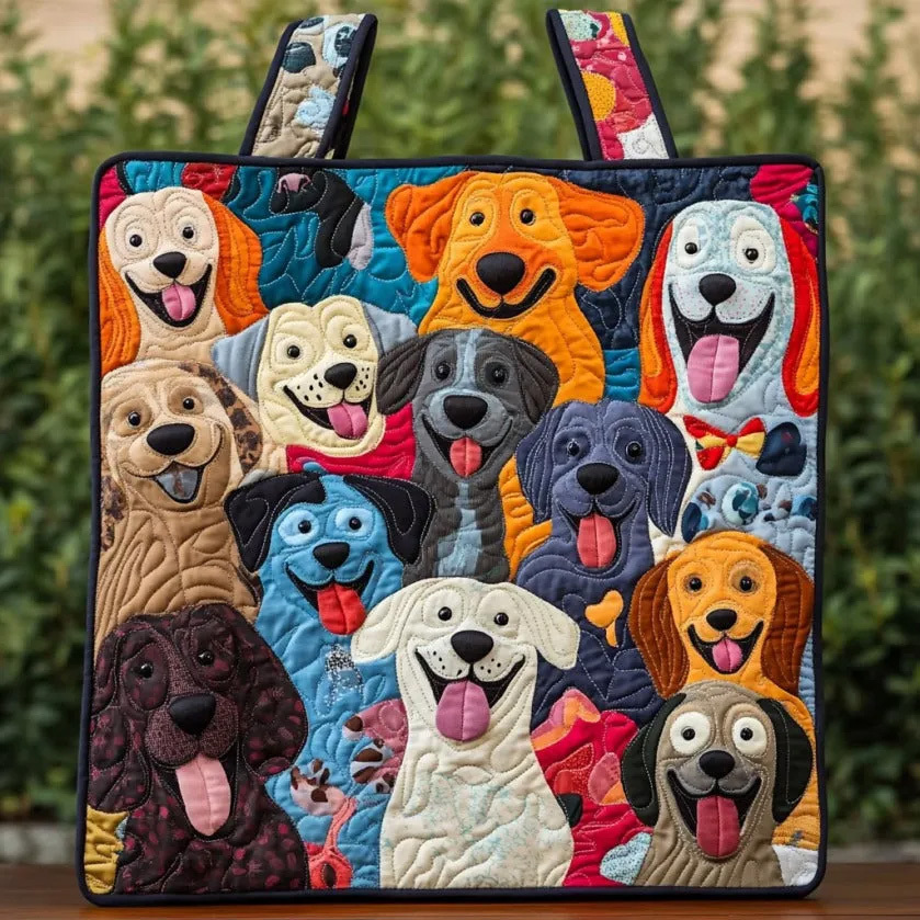 Cheerful Pup Quilted Tote Bag