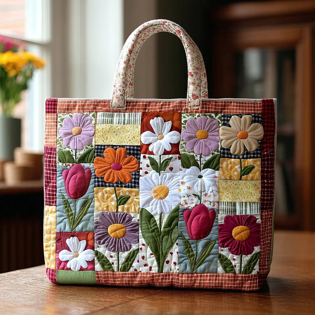 Aster Flower Quilted Tote Bag