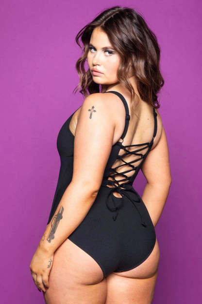  Plunging Slim & Sculpt Lace-Up Back One-Piece