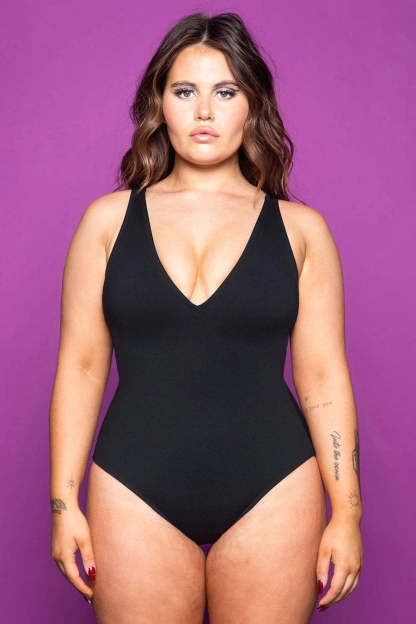 Plunging Slim & Sculpt Lace-Up Back One-Piece