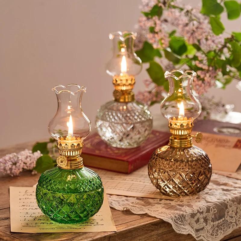 Vintage Style Oil Lamp with Glass Candle Holder