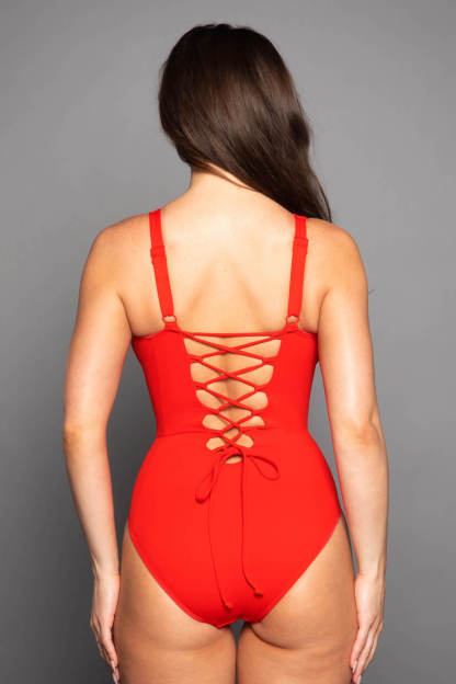  Plunging Slim & Sculpt Lace-Up Back One-Piece