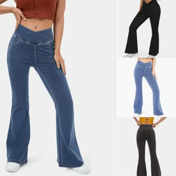 SALE 49% OFF🔥High Waisted Crossover Pocket Stretchy Knit Casual Flare Jeans