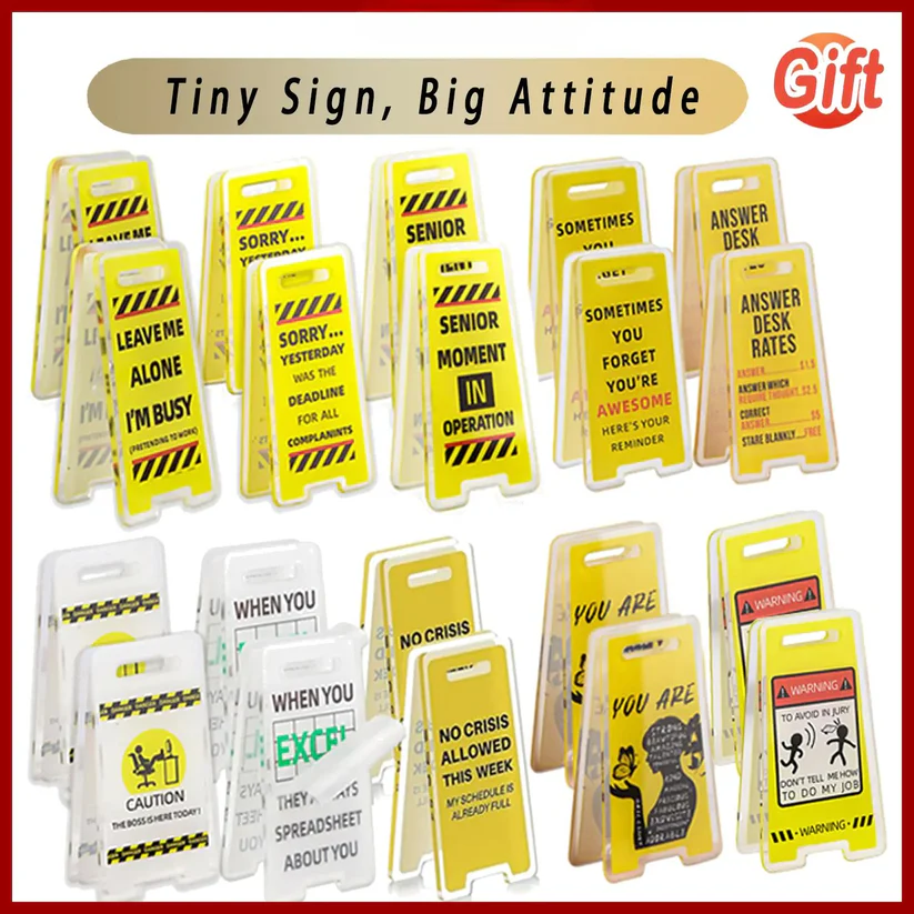 10Pcs Funny Acrylic Desktop Warning Signs - Waterproof Meme Message Clips with Adhesive for Office Desk & Home, Humor Gag Gift for Boss or Coworkers