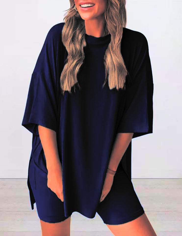 2025 Summer Casual Oversized Shirts Shorts Matching Women's Two Piece Lounge Set