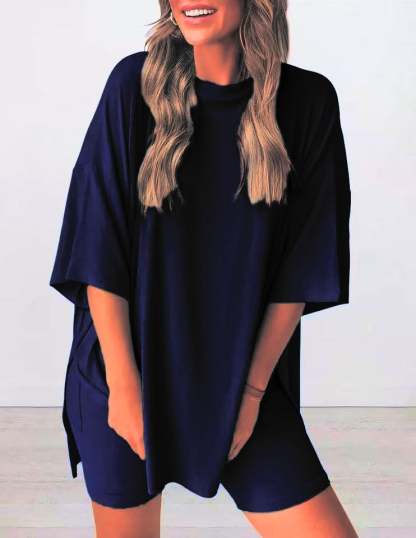 2025 Summer Casual Oversized Shirts Shorts Matching Women's Two Piece Lounge Set