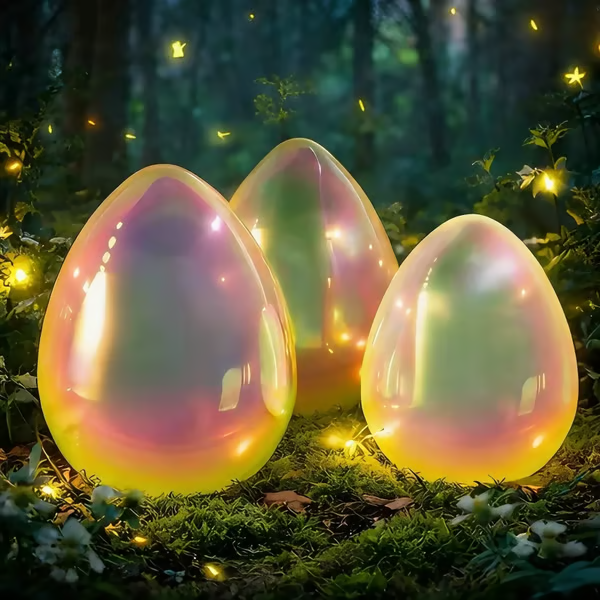 🎁Easter Decor - Glowing Pearlescent Glass Egg Trio with Fairy Lights