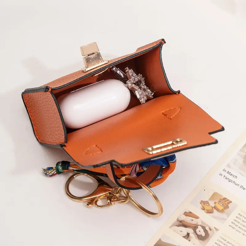 Mini Leather Bag Keychain with Colorful Strap