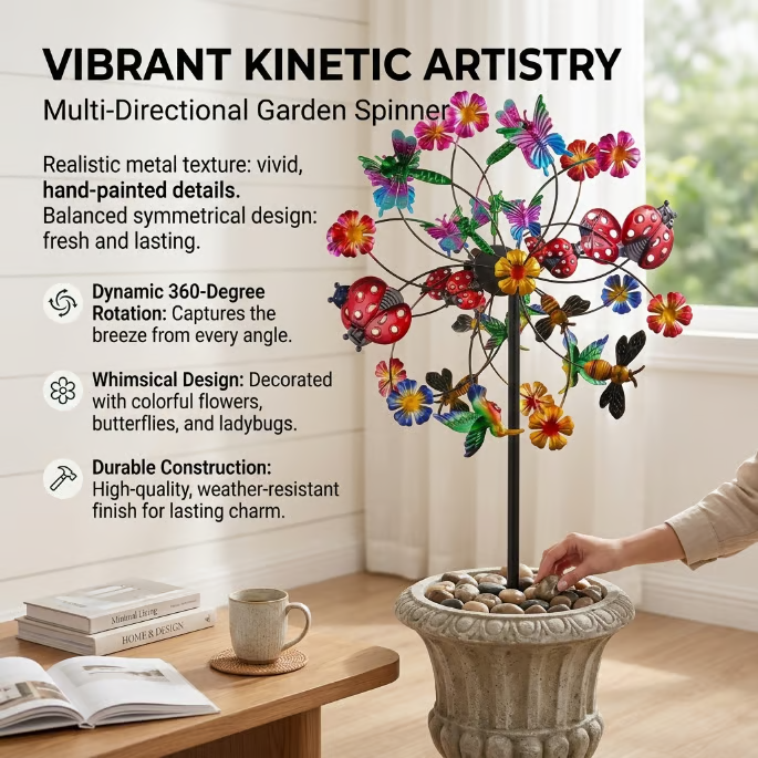 ☀️🌀Outdoors Wind Spinners with Decorative Flowers🌸(Includes bracket)