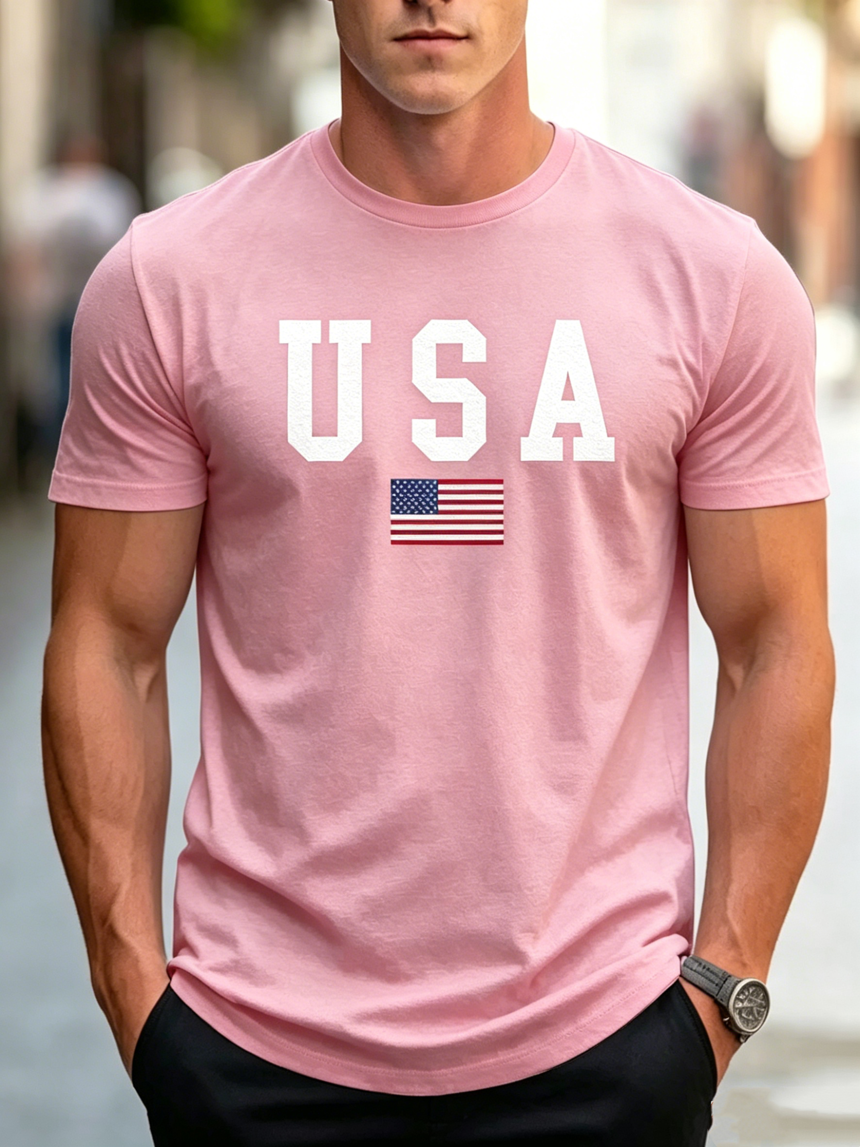 Patriotic USA Flag Print 100% Cotton T-Shirt
