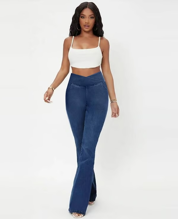 SALE 49% OFF🔥High Waisted Crossover Pocket Stretchy Knit Casual Flare Jeans