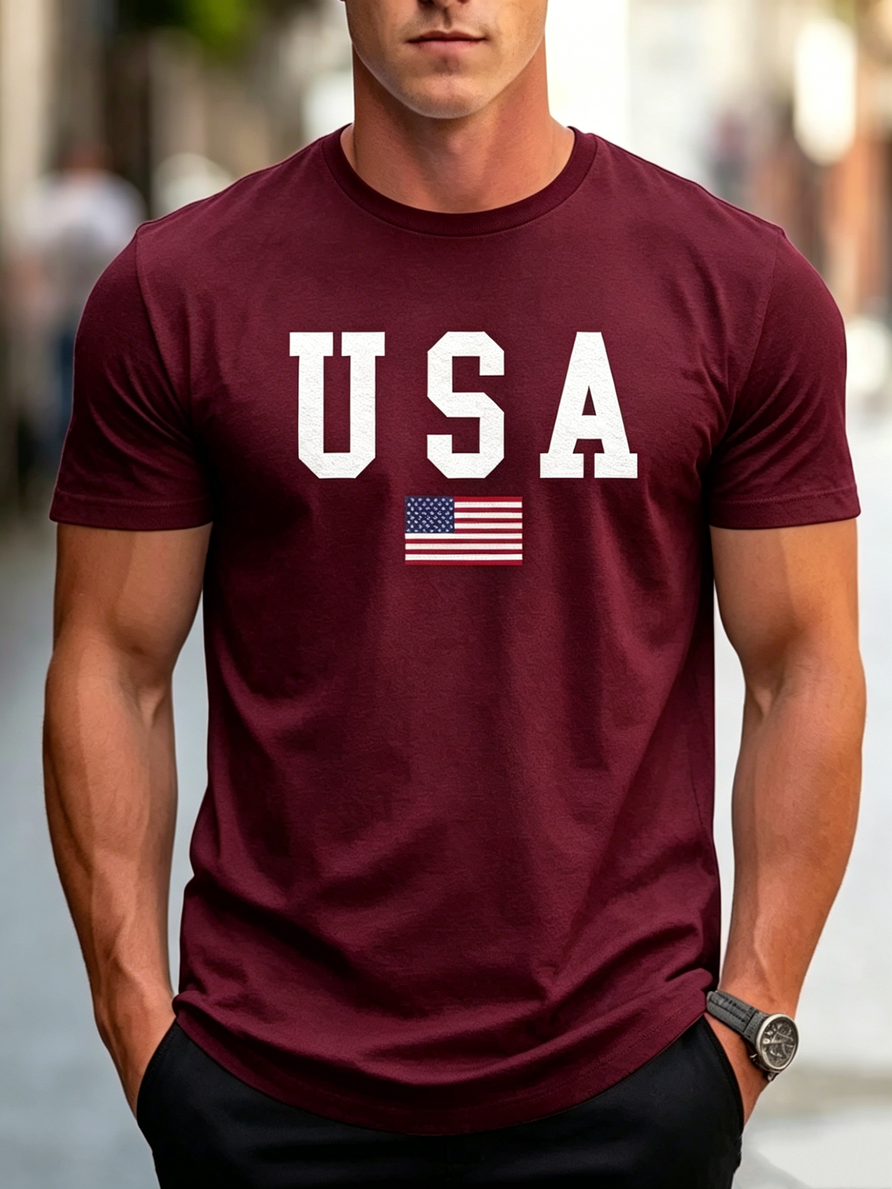 Patriotic USA Flag Print 100% Cotton T-Shirt