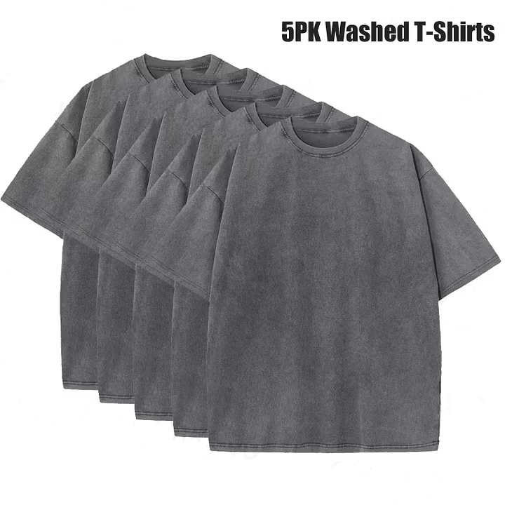 Men's 5-Pack Vintage Washed Heavyweight Gym T-Shirts – Baggy Acid Wash