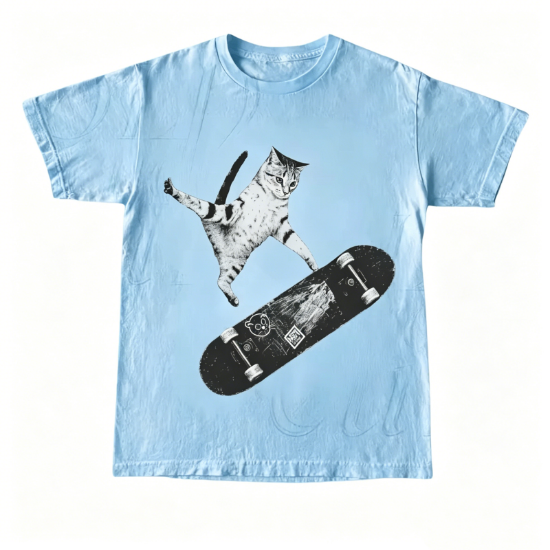 Vintage Style Emo Skater Cat Graphic Fantasy Kitten T-Shirt