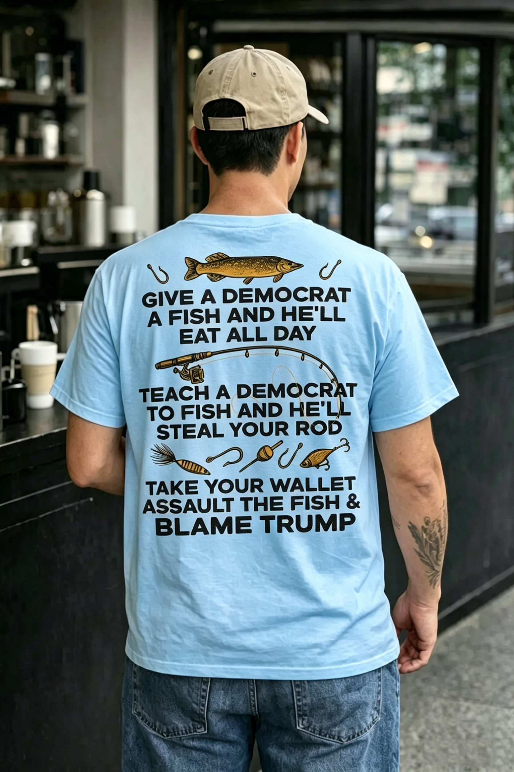 Give A Democrat A Fish And He'll Eat All Day Funny Political T-Shirt