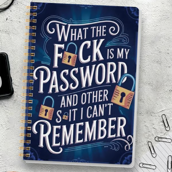 🔥Last Day 49% OFF - 📅Funny Password Notebook - Spiral Bound with Lock Icons & Funny Security Phrases✍️