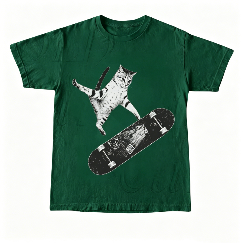 Vintage Style Emo Skater Cat Graphic Fantasy Kitten T-Shirt