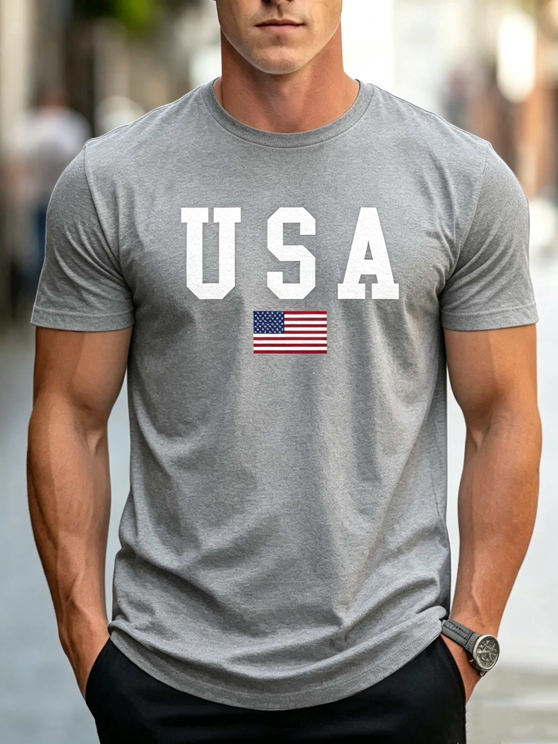 Patriotic USA Flag Print 100% Cotton T-Shirt