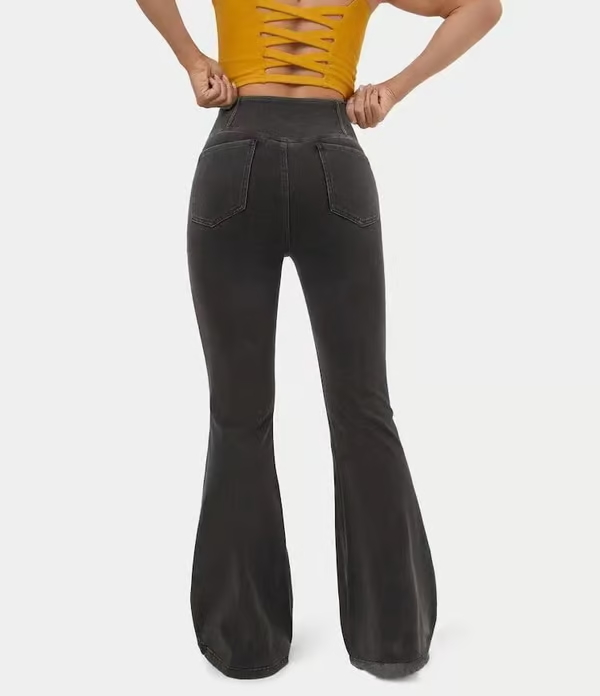 SALE 49% OFF🔥High Waisted Crossover Pocket Stretchy Knit Casual Flare Jeans