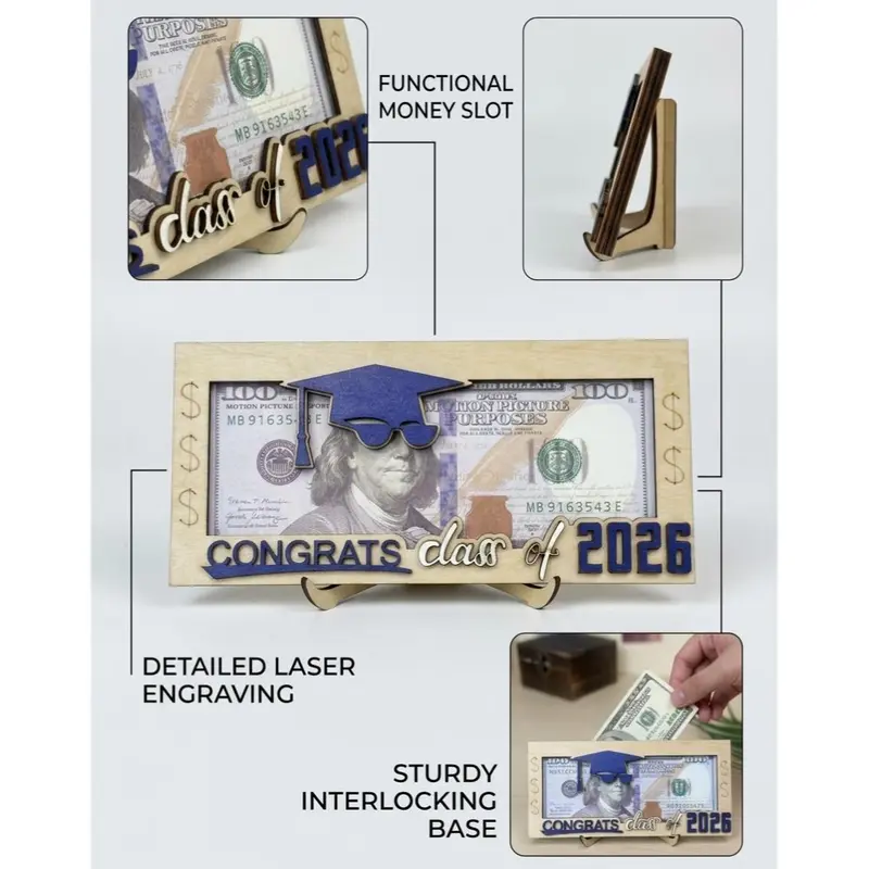 Graduation 2026 Money Holder-Unique Wooden Cash Gift Box for Class of 2026, Creative Graduation Gift for Seniors