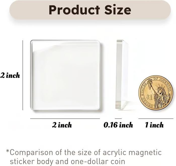 ✂🎞10 Pack 2"x2" Clear Acrylic DIY Fridge Magnets Set with Adhesive Backing – Square Magnetic Photo Frames💕