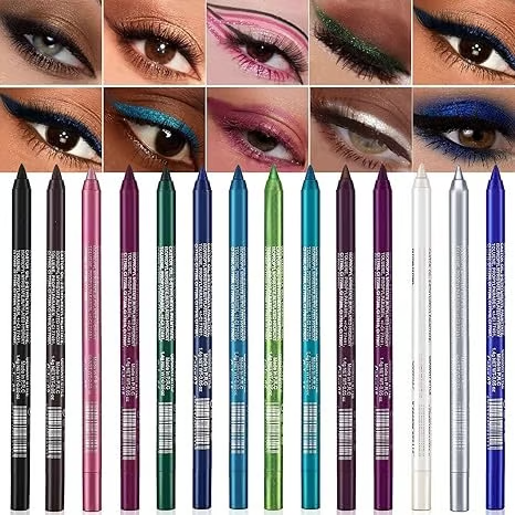 ✨14-Pack Eyeliner Pencil Waterproof Colored Gel Liners with Metallic & Shimmer Finishes Smudge-Proof