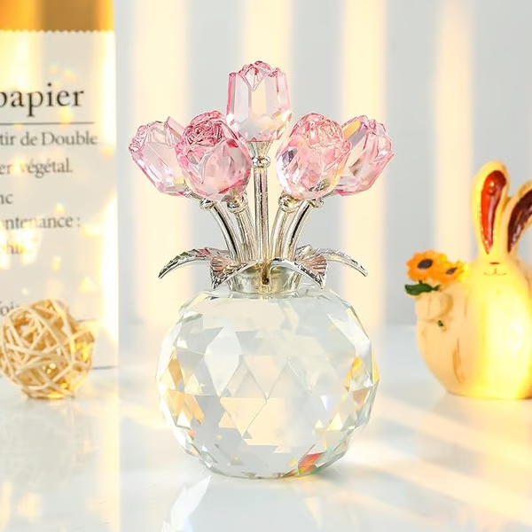 🔥Last Day 49% OFF - ❤️🌹Crystal Colorful Rose Flower Collectible Figurine with Vase